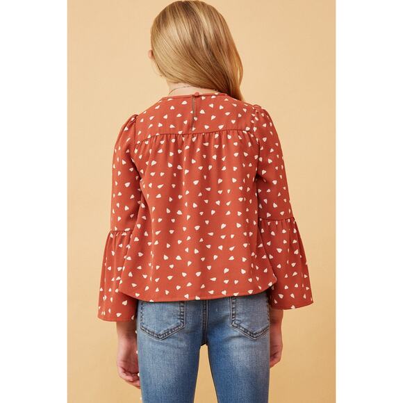 HAYDEN Sydney Rose Tiered Puff Shoulder Top with Hearts and Bell Sleeves Small - Picture 4 of 5